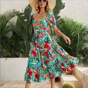 SHEIN Green Floral Dress - S